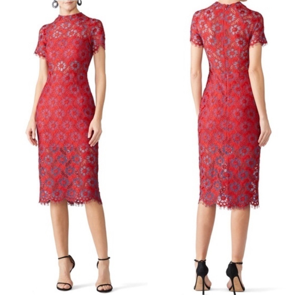 Alexis Leona Red Lace Midi Cut Out Dress